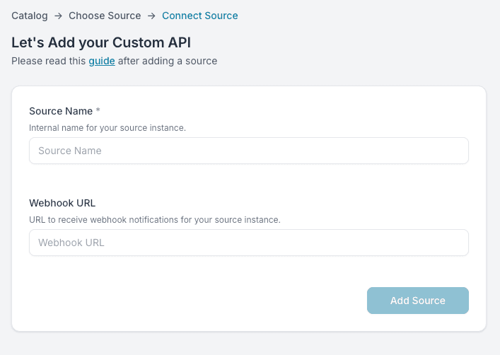 Add Source - Custom API