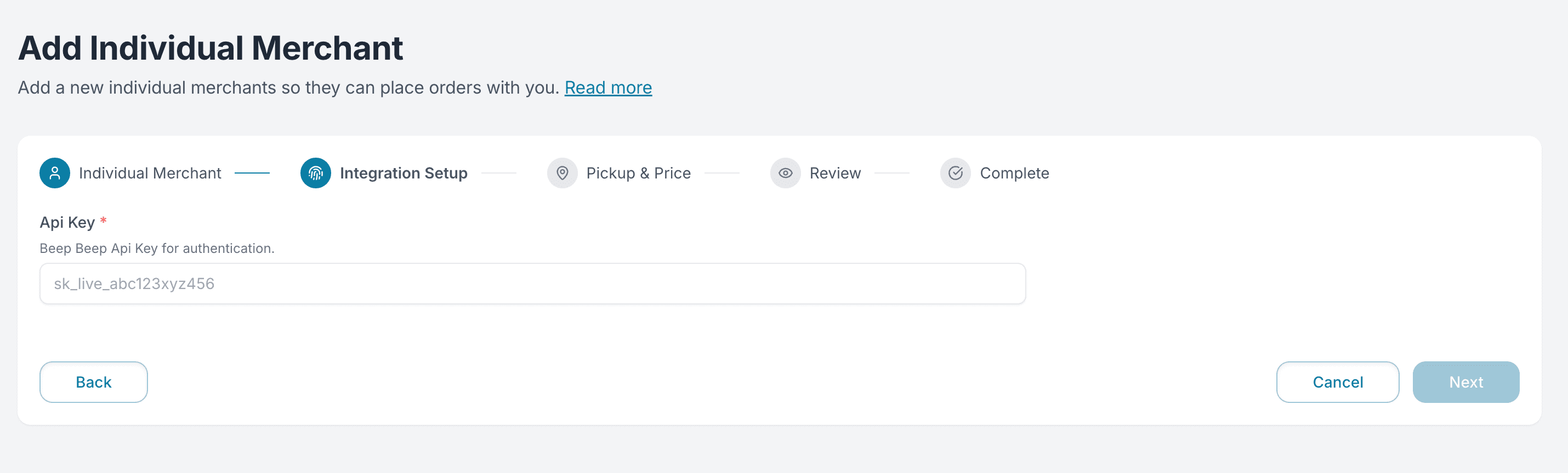 Individual Merchant - Integration Setup