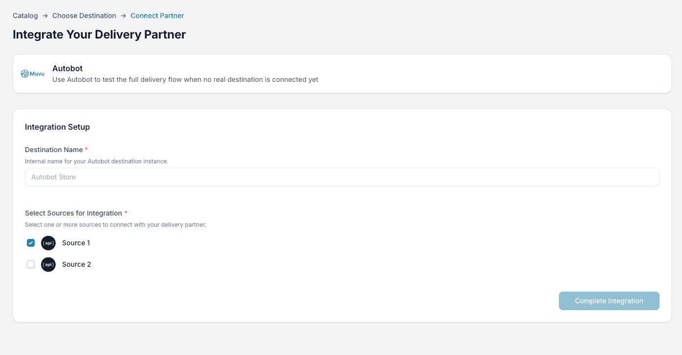 Destination Integration Setup